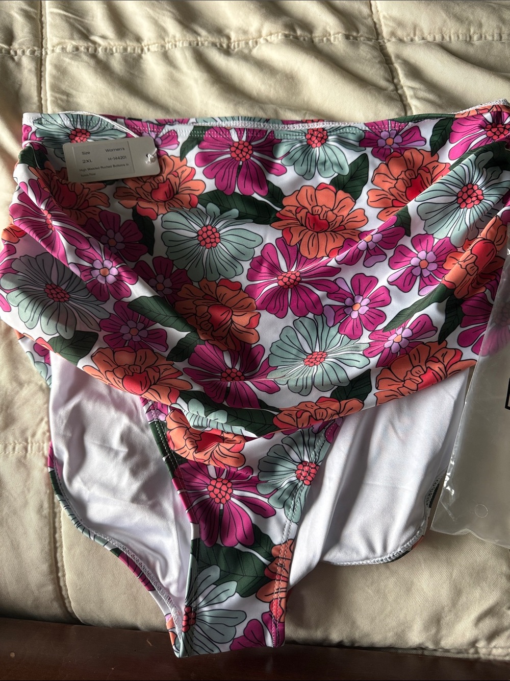 Livy&Kate Floral High-Waist Bikini Bottoms — Pink & Orange Floral 2x